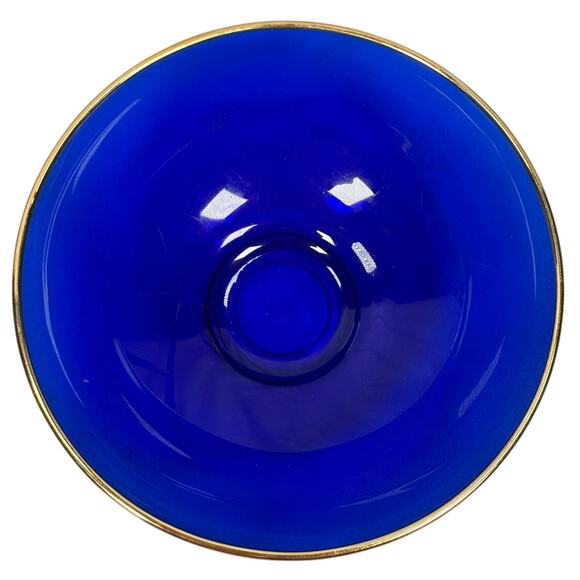 Vintage Cobalt Blue Glass Bowls with Gold Rim 5.5" Round Decorative Lot of 4 - Picture 4 of 8